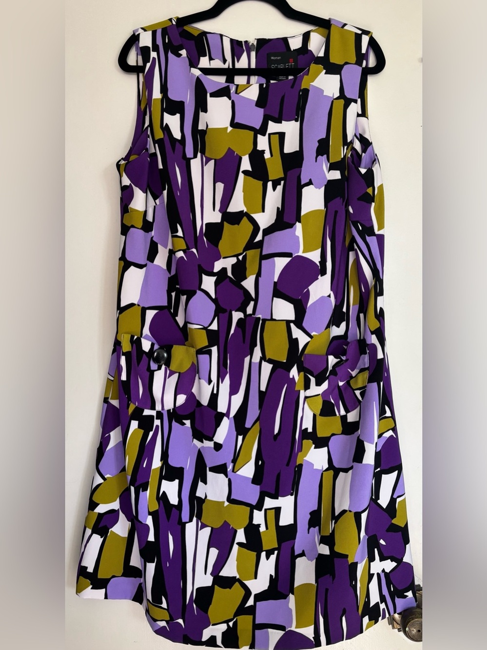 Scarlett Abstract Dress in Purple, Olive & Black